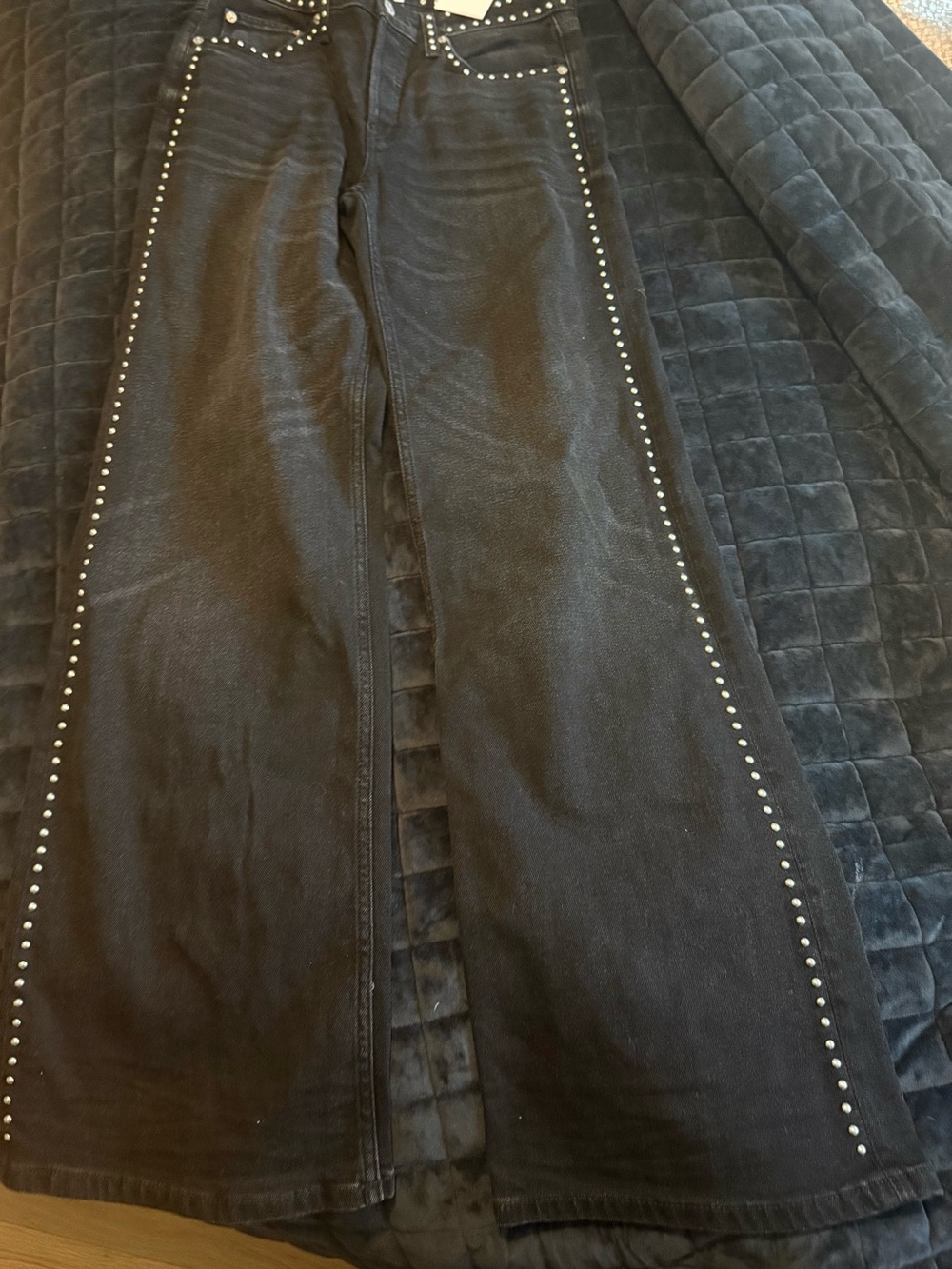 ReDone Black Studded Wide-Leg Jeans